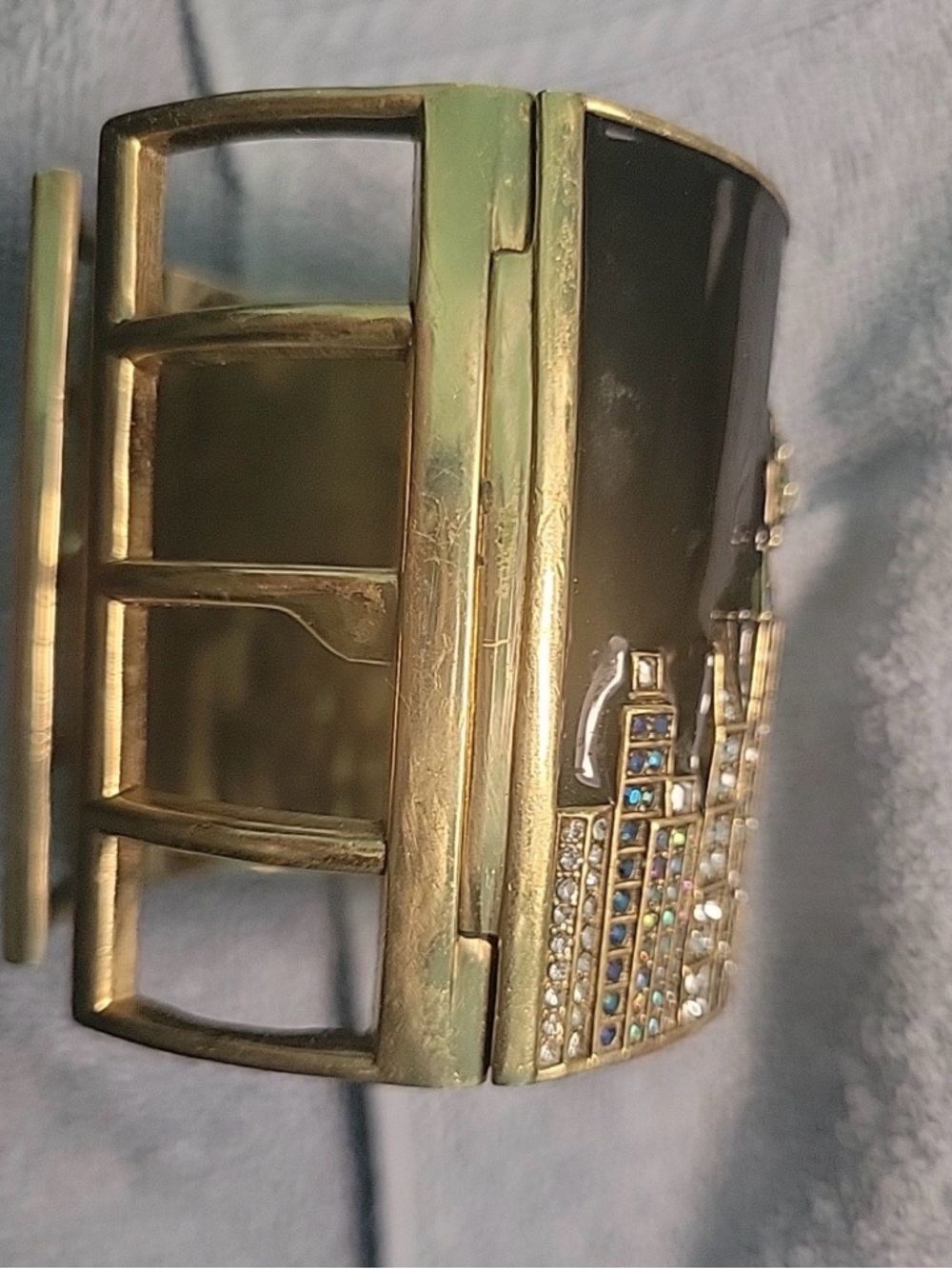 Heidi Daus Cityscape Skyline Bracelet Cuff Swarovski crystals double hinged M-L - Picture 6 of 11